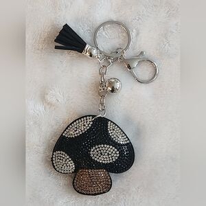 Black and Silver Mushroom Keychain Bag Charm